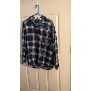 Old Navy Boyfriend Shirt Blue & White Plaid XL, Button Down, Classic, Oversized